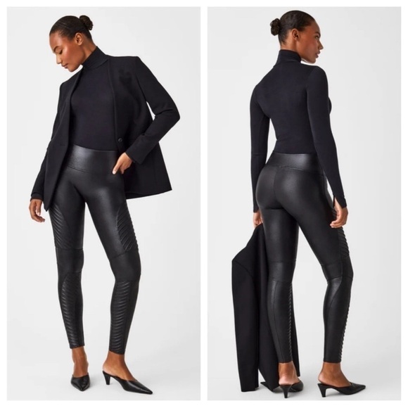 SPANX Faux Leather Moto Leggings Black Size Small Petite NWT - Picture 1 of 15